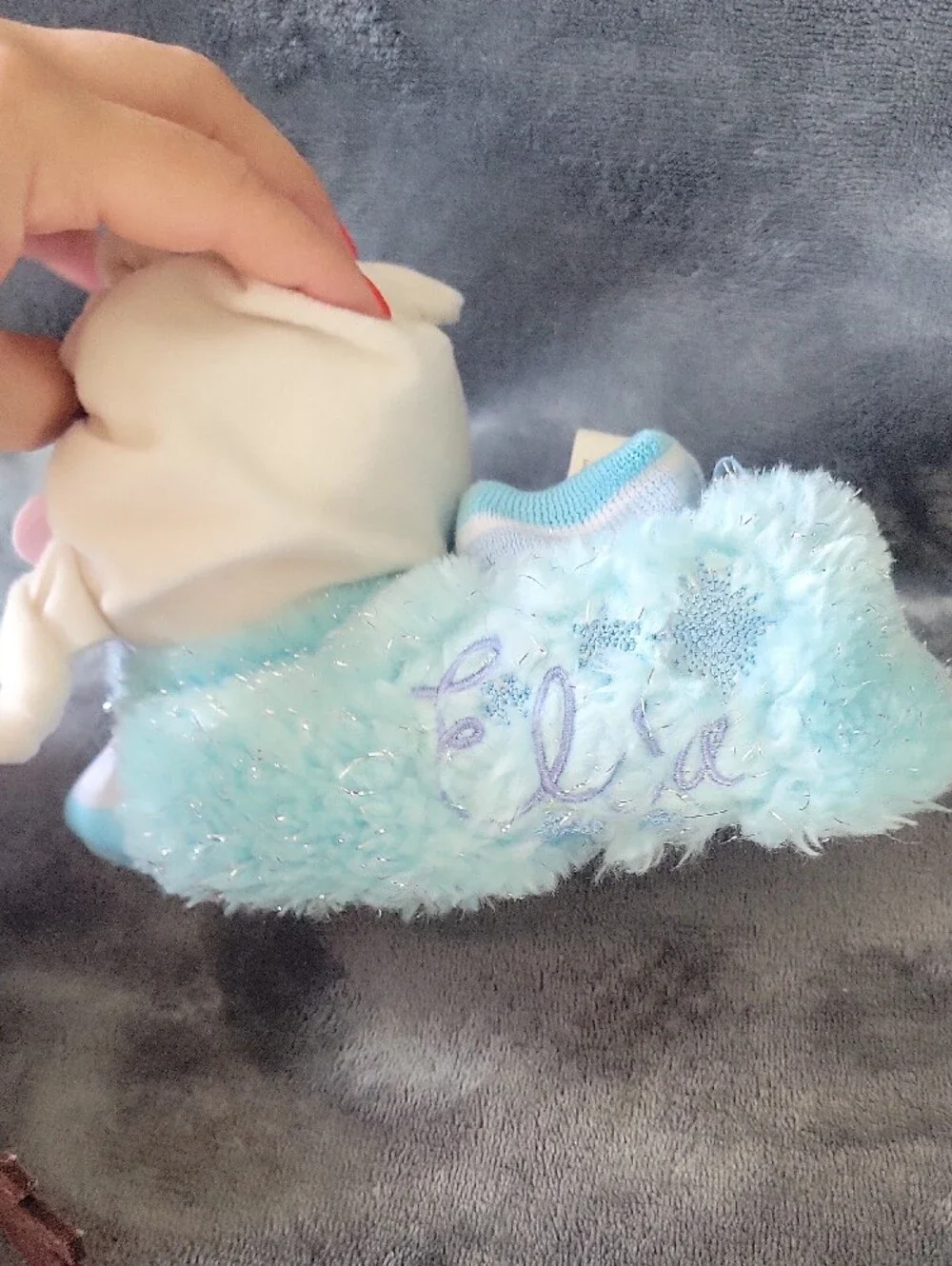 Kids Plush Character Slippers - Light Blue & White